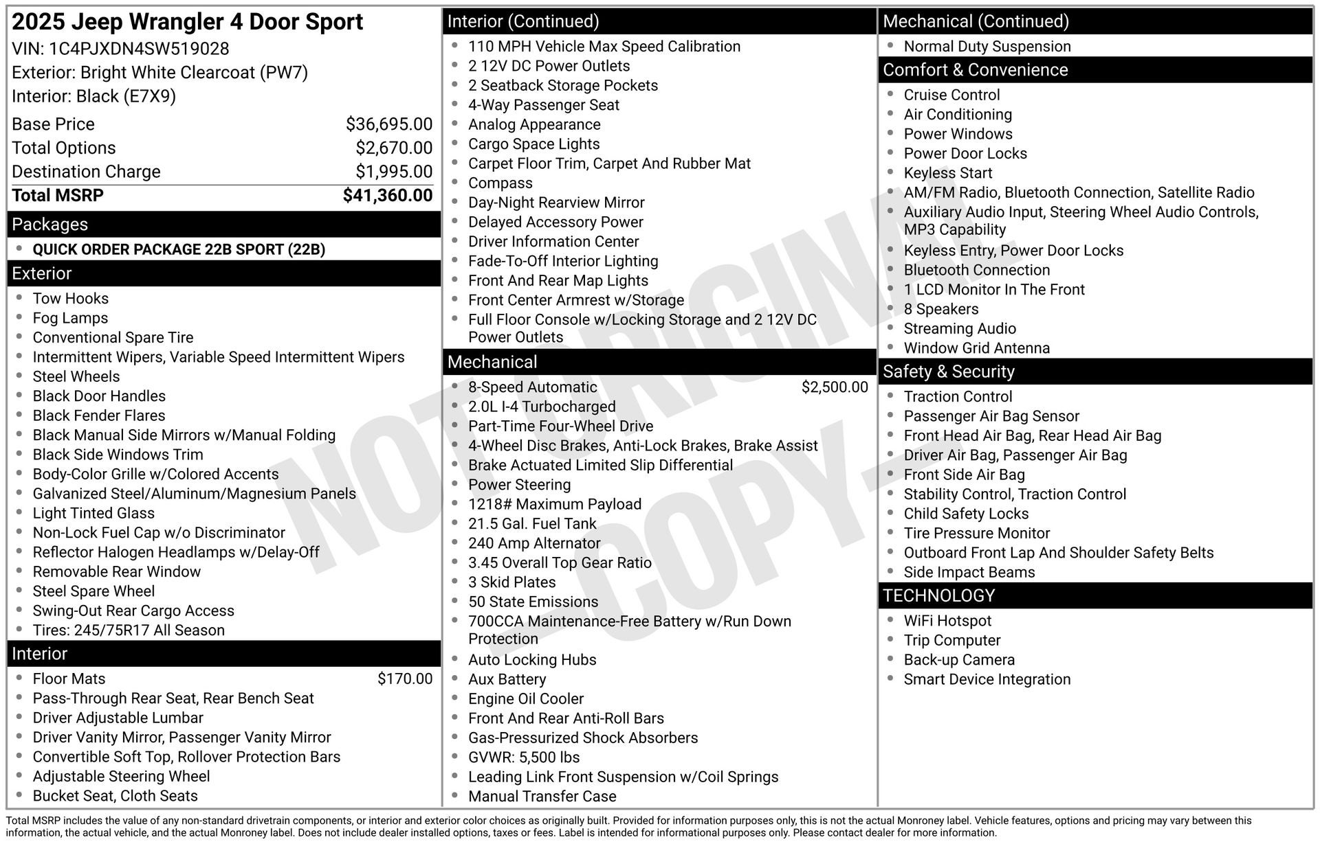 2025 Jeep Wrangler WRANGLER 4-DOOR SPORT