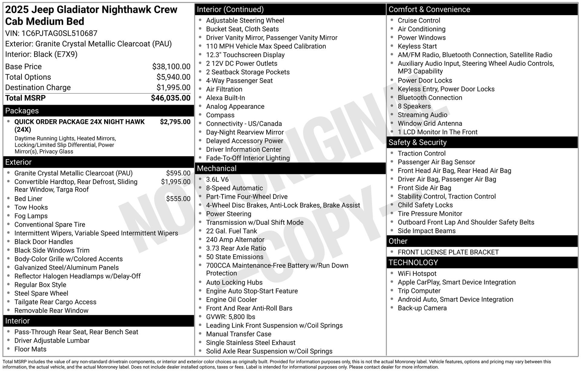 2025 Jeep Gladiator GLADIATOR NIGHTHAWK 4X4