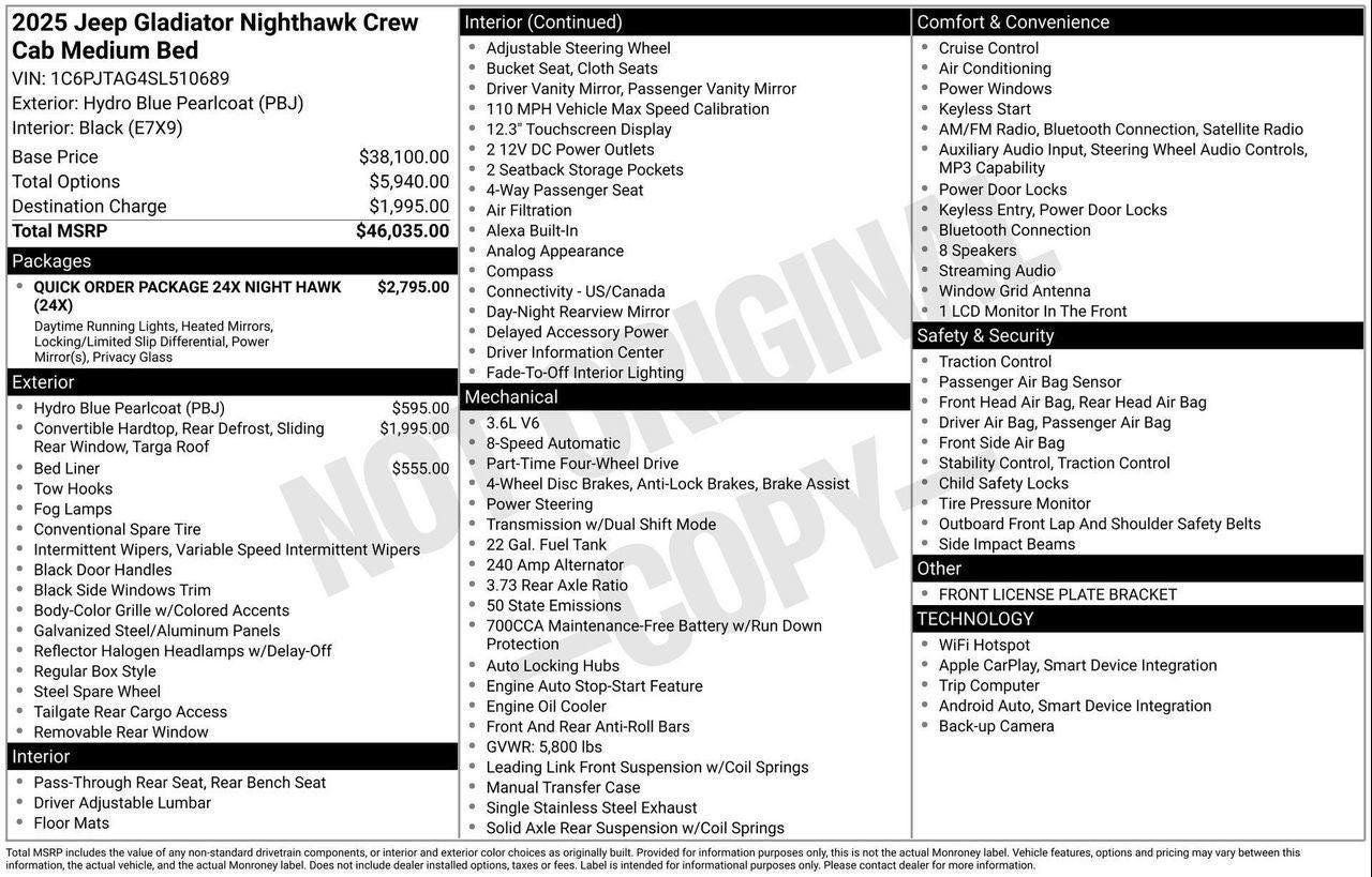 2025 Jeep Gladiator GLADIATOR NIGHTHAWK 4X4