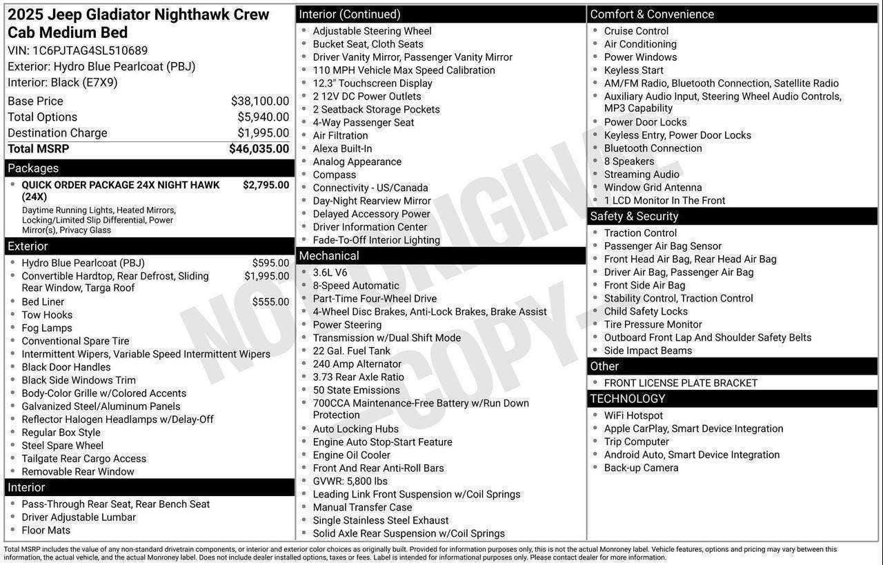 2025 Jeep Gladiator GLADIATOR NIGHTHAWK 4X4