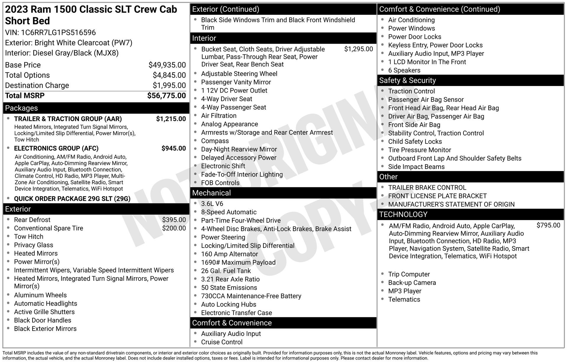 2023 RAM 1500 Classic SLT Crew Cab 4x4 5'7' Box