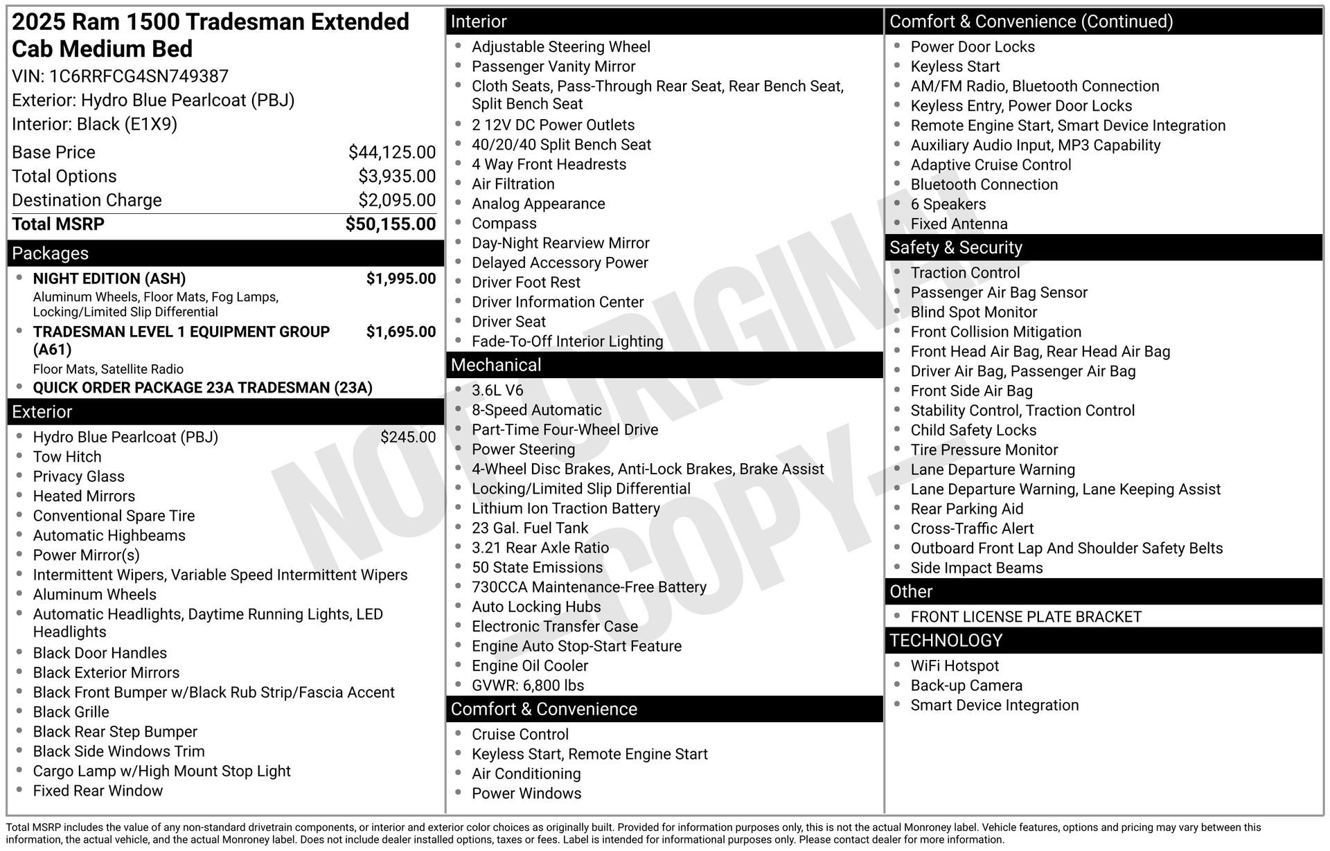 2025 RAM Ram 1500 RAM 1500 TRADESMAN QUAD CAB 4X4 6'4' BOX