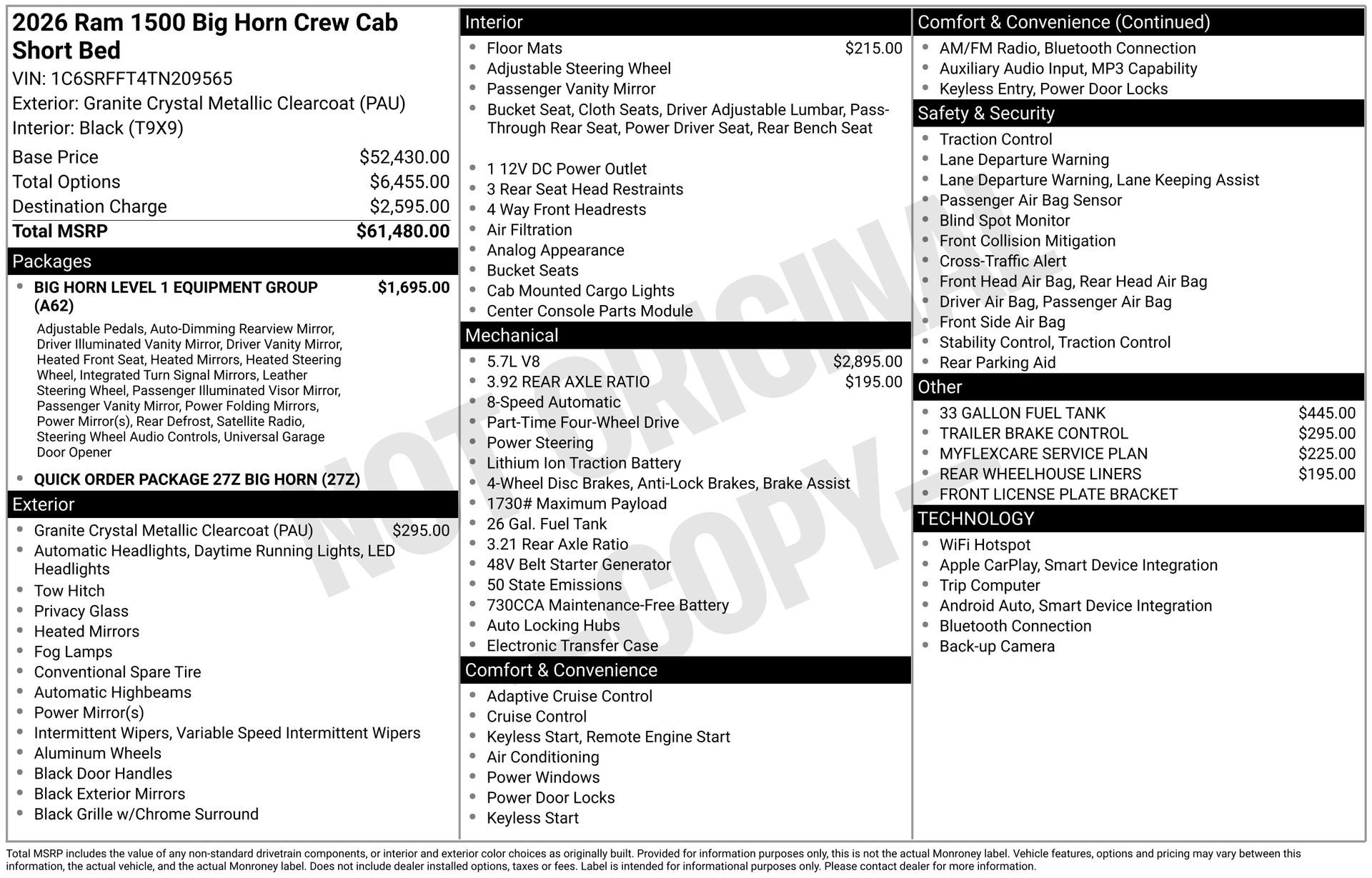 2026 RAM 1500 RAM 1500 BIG HORN CREW CAB 4X4 5'7' BOX