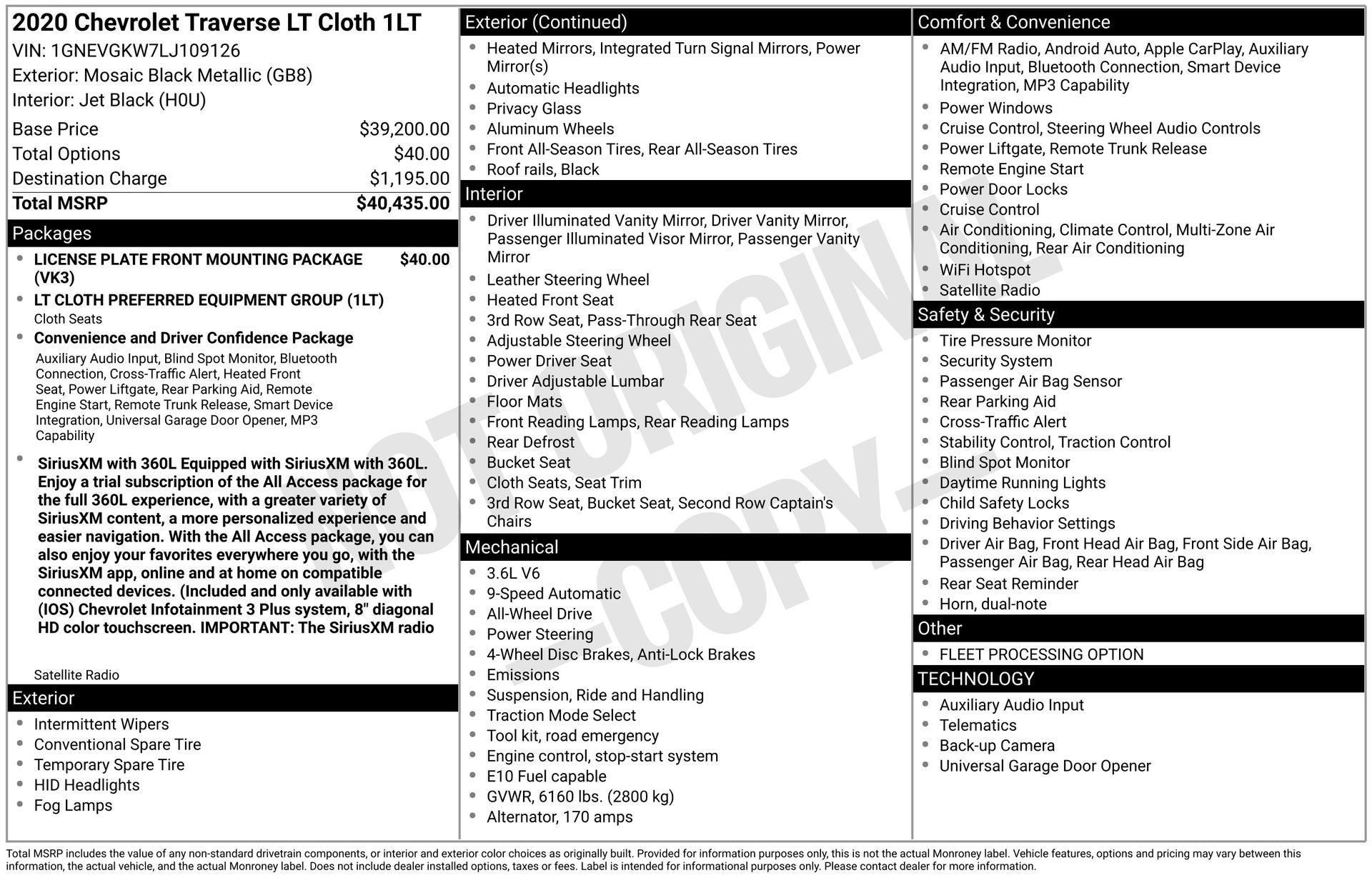 2020 Chevrolet Traverse AWD LT Cloth