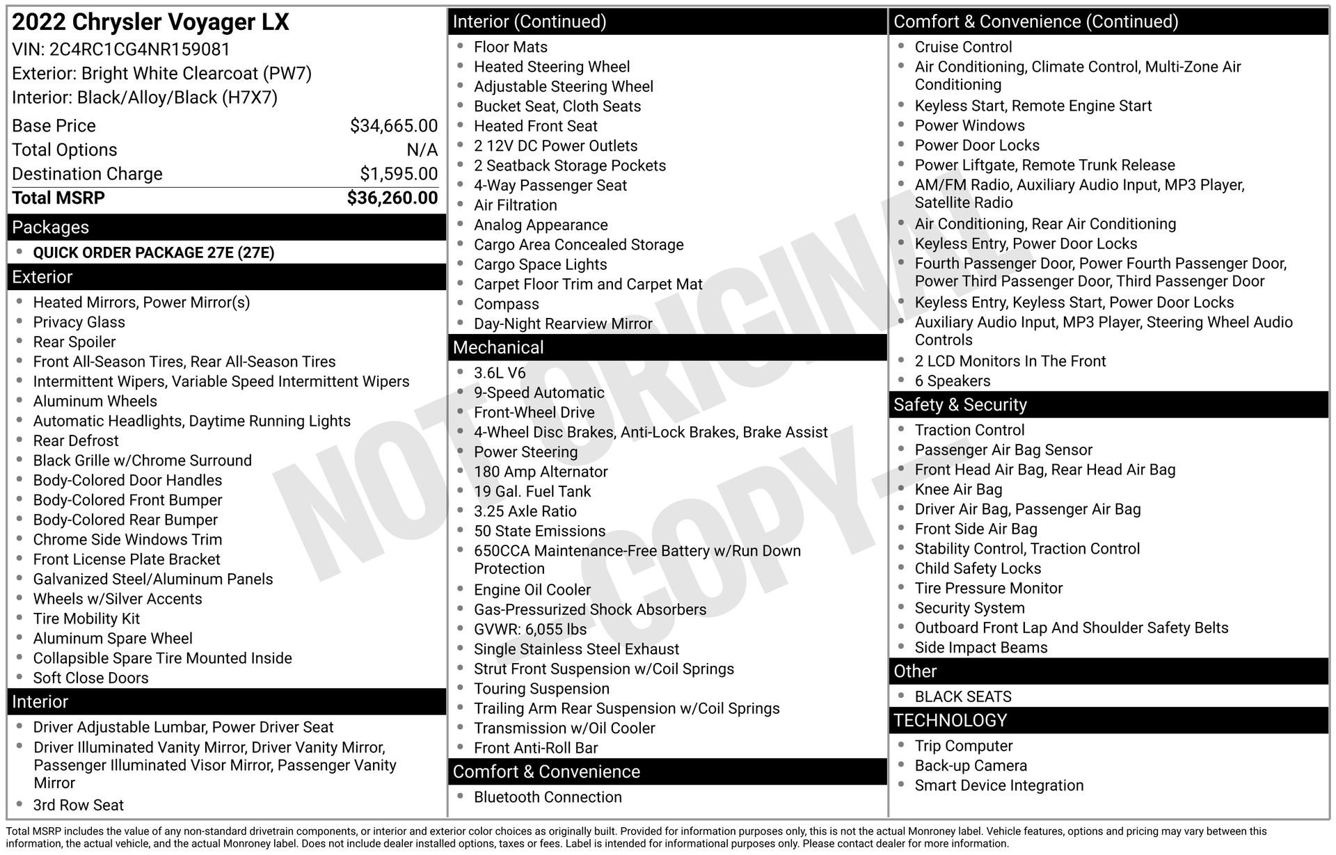 2022 Chrysler Voyager LX
