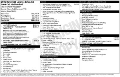 2026 RAM Ram 3500 RAM 3500 LARAMIE MEGA CAB 4X4 6'4' BOX