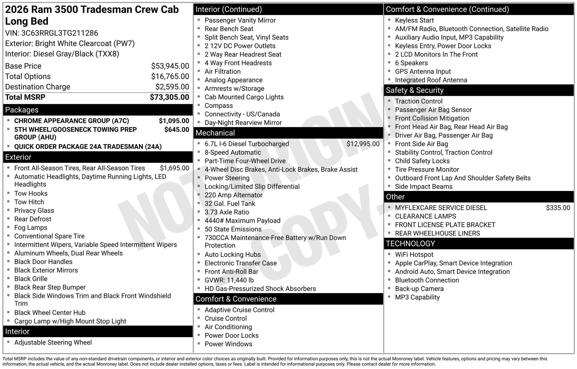 2026 RAM Ram 3500 RAM 3500 TRADESMAN CREW CAB 4X4 8' BOX