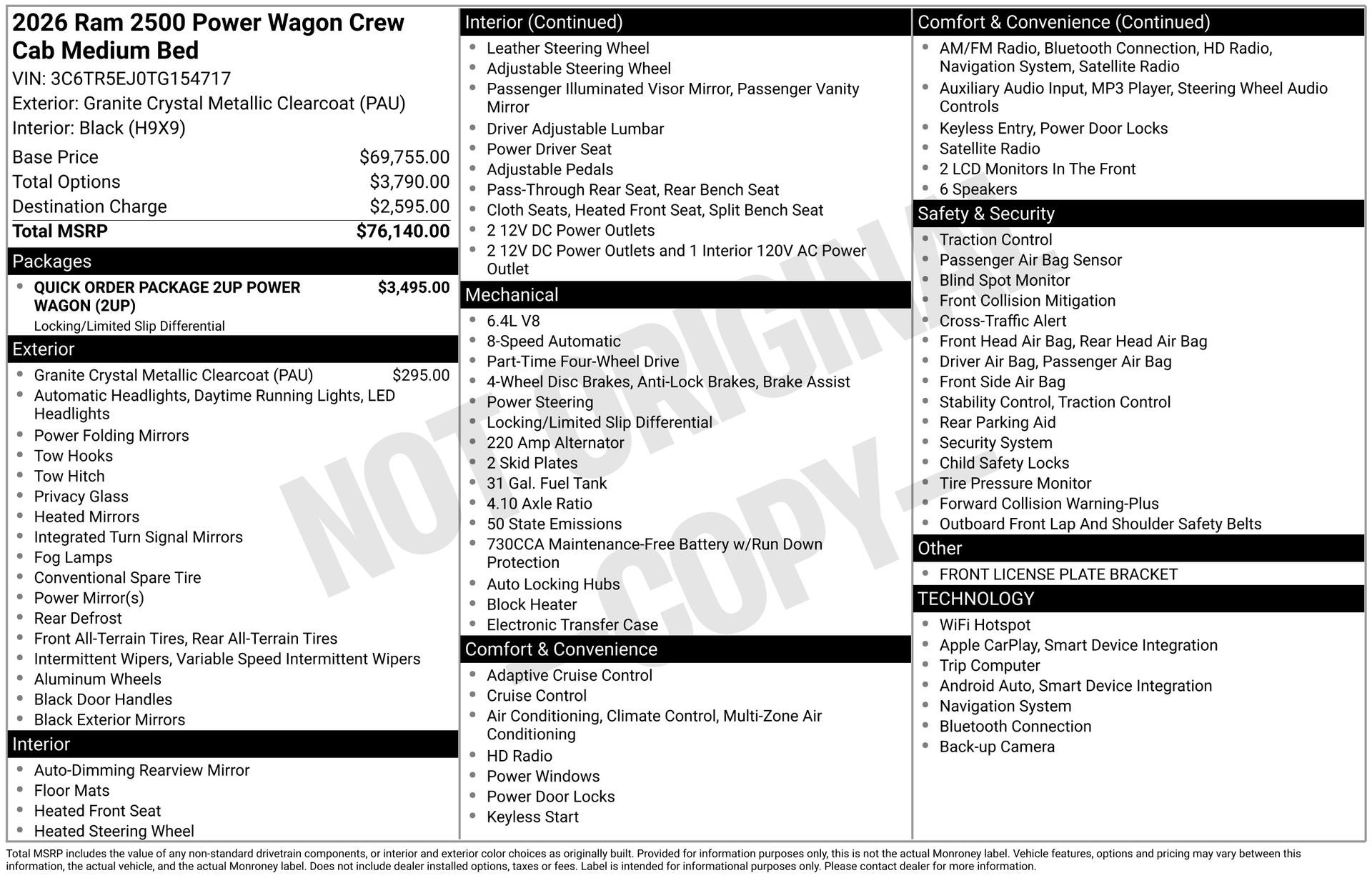 2026 RAM Ram 2500 RAM 2500 POWER WAGON CREW CAB 4X4 6'4' BOX