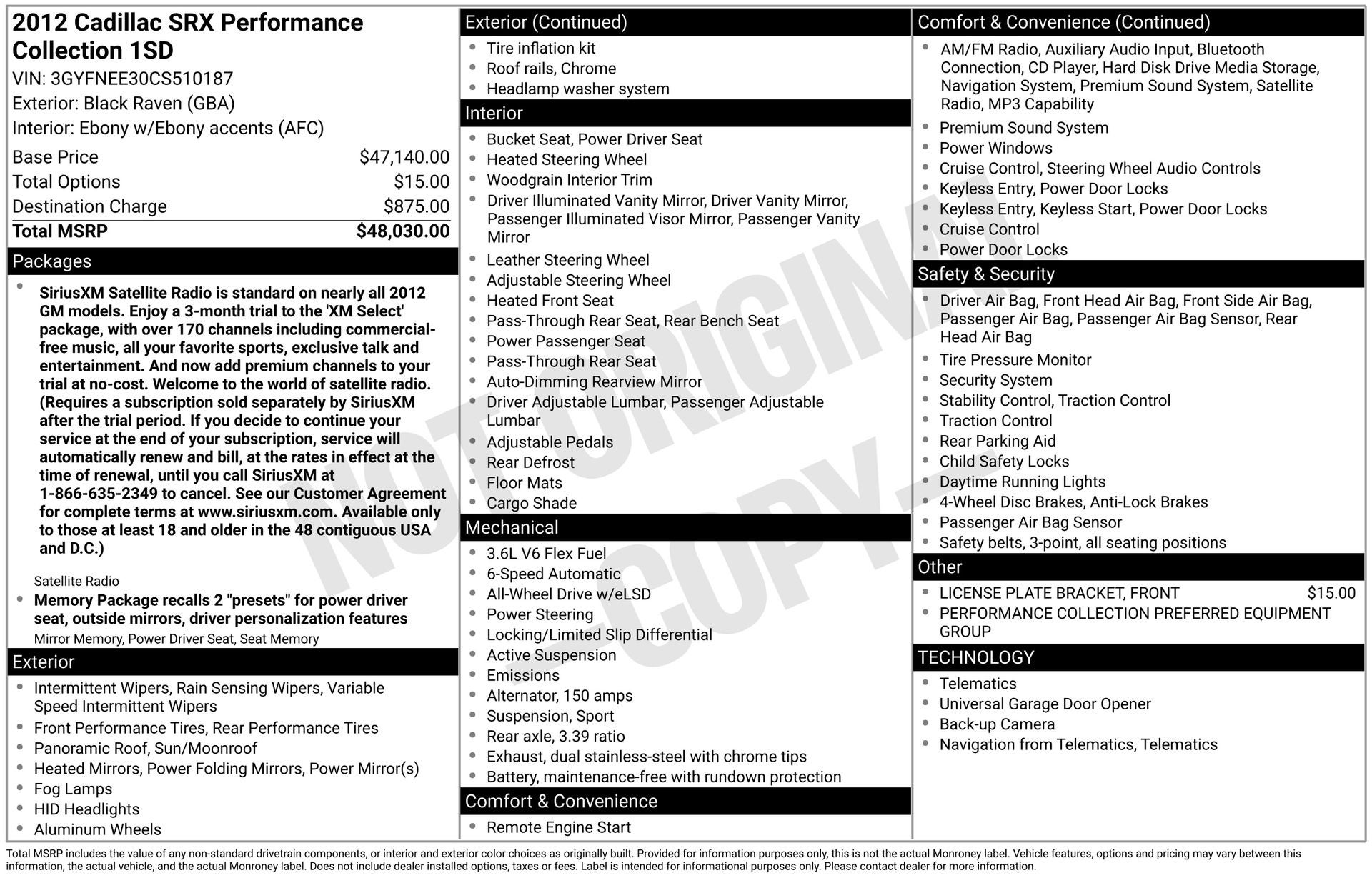 2012 Cadillac SRX Performance Collection